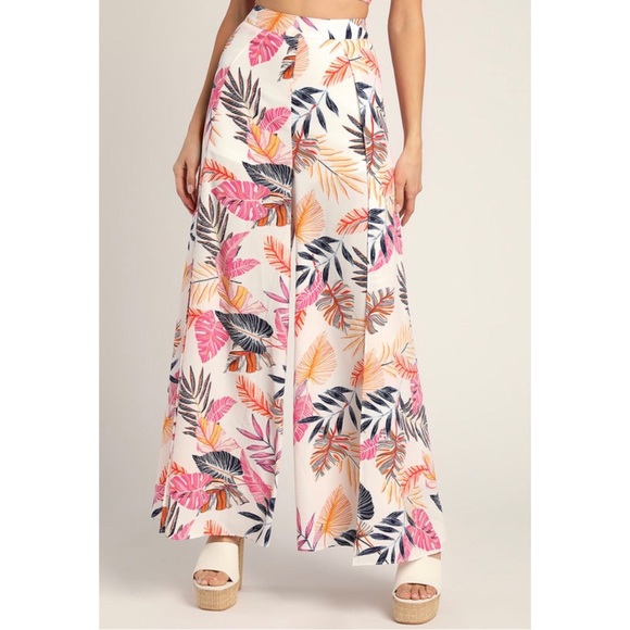 LULUS Side Slit Floral Wide Leg Pants Size M - Picture 1 of 10